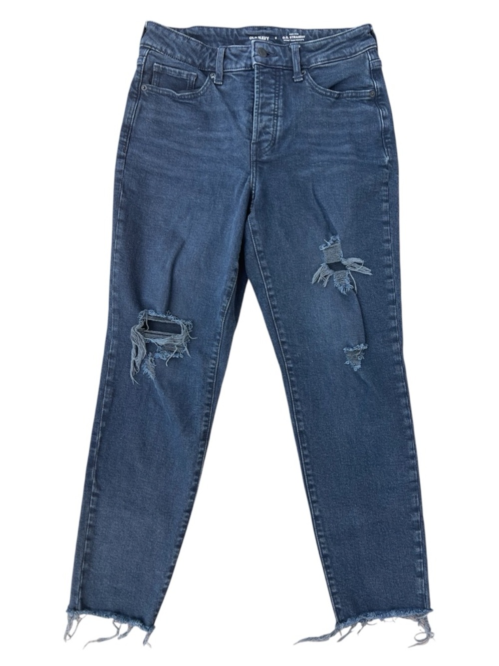 Old Navy Dark Black Straight-Leg Distressed Jeans